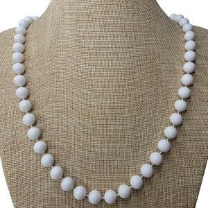 Vintage Necklace Plain White Beads 23 Inch